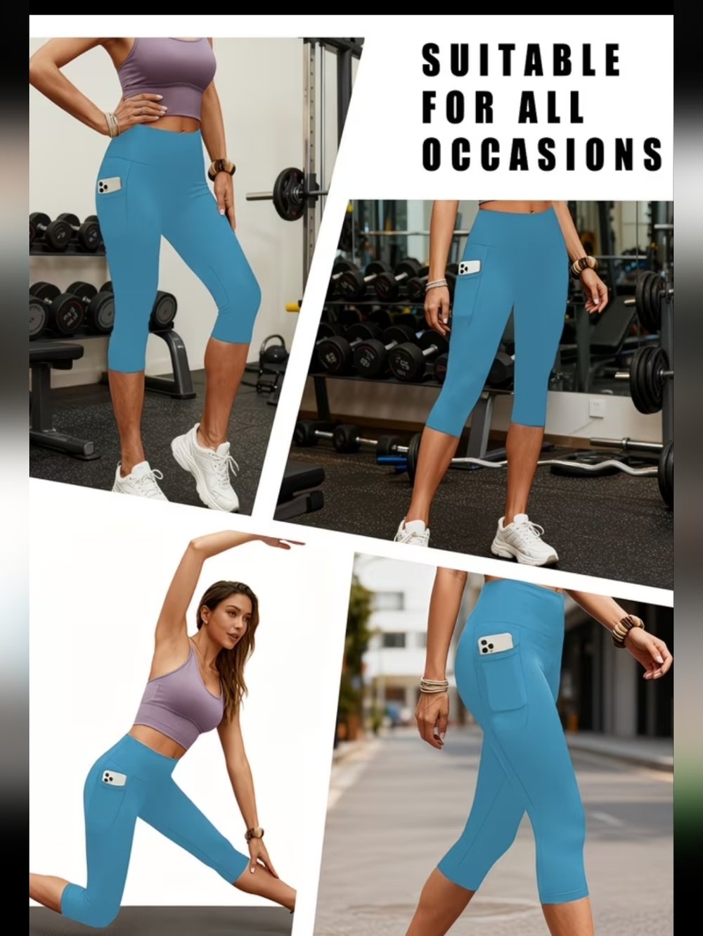 Women’s High-Rise 3/4 Pocket Leggings - Sky Blue